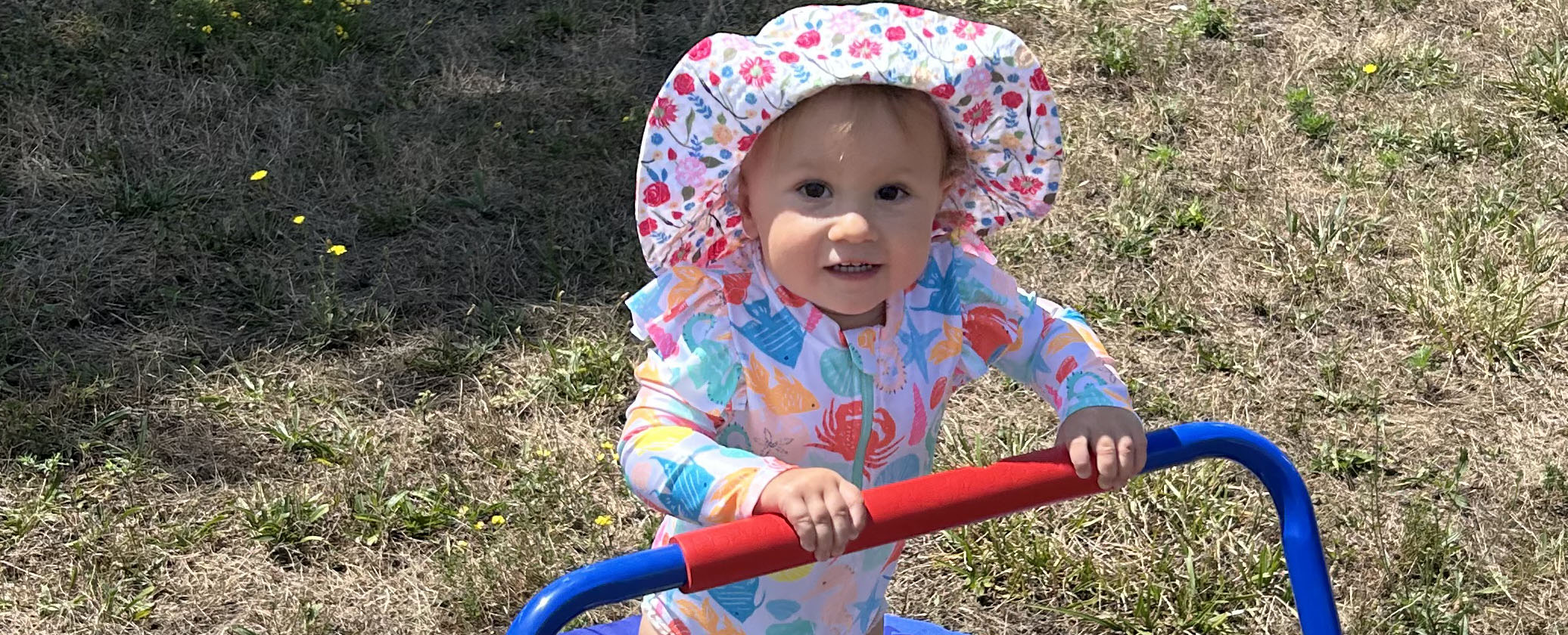 Little girl on trampoline